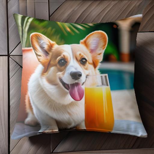 ジュース コーギー プール 観葉植物 クッションカバー 45×45cm アニマル柄 おしゃれ 可愛い クッション..