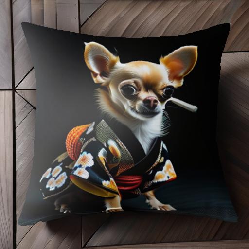 着物 チワワ 和柄 花柄 クッションカバー 45×45cm アニマル柄 おしゃれ 可愛い クッション本体付き 正..