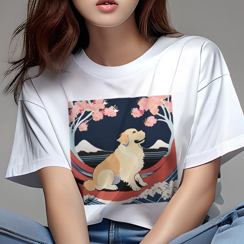 Tシャツ レディース 犬ファン 半袖 春夏 犬柄 プリント カジュアル かわいい 人間用 個性派 ここだけのデザイン 面白 桜 ゴールデンレトリバー 波 山 日本画 Tシャツ レディース 犬ファン 半袖 春夏 犬柄 プリント カジュアル かわいい 人間用 個性派 ここだけのデザイン 面白 桜 ゴールデンレトリバー 波 山 日本画