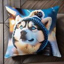 帽子 シベリアンハスキー 冬 雪 クリスマス クッションカバー 45×45cm アニマル柄 おしゃれ 可愛い クッション本体付き 正方形 犬ファン