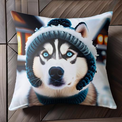 ニット帽 シベリアンハスキー 雪 クッションカバー 45×45cm アニマル柄 おしゃれ 可愛い クッション本体付き 正方形 犬ファン ニット帽 シベリアンハスキー 雪 クッションカバー 45×45cm アニマル柄 おしゃれ 可愛い クッション本体付き 正方形 犬ファン