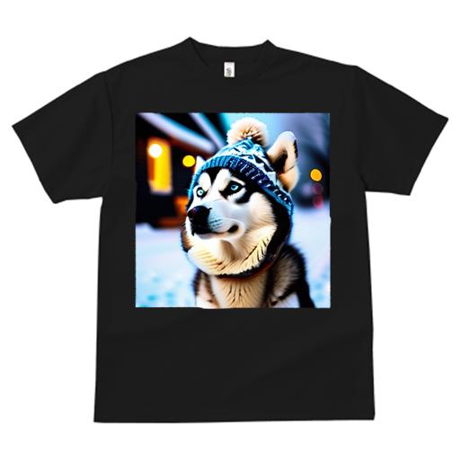 Tシャツ レディース 犬ファン 半袖 春夏 犬柄 プリント カジュアル かわいい 人間用 個性派 ここだけのデザイン 面白 ニット帽 シベリアンハスキー 冬 雪