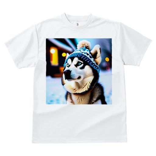 Tシャツ レディース 犬ファン 半袖 春夏 犬柄 プリント カジュアル かわいい 人間用 個性派 ここだけのデザイン 面白 ニット帽 シベリアンハスキー 冬 雪