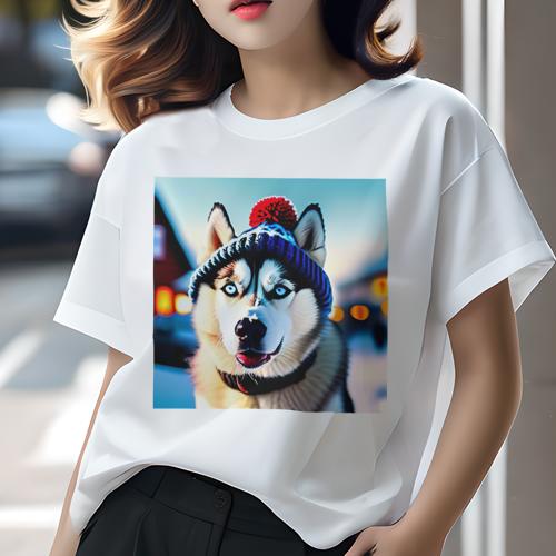 Tシャツ レディース 犬ファン 半袖 春夏 犬柄 プリント カジュアル かわいい 人間用 個性派 ここだけのデザイン 面白 帽子 シベリアンハスキー 冬 雪 Tシャツ レディース 犬ファン 半袖 春夏 犬柄 プリント カジュアル かわいい 人間用 個性派 ここだけのデザイン 面白 帽子 シベリアンハスキー 冬 雪
