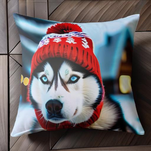 帽子 シベリアンハスキー 冬 雪 クッションカバー 45×45cm アニマル柄 おしゃれ 可愛い クッション本体..