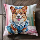 リボン コーギー ワンピース ベッド 部屋 クッションカバー 45×45cm アニマル柄 おしゃれ 可愛い クッション本体付き 正方形 犬ファン
