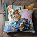 ベッド コーギー 枕 チェック柄 ワンピース クッションカバー 45×45cm アニマル柄 おしゃれ 可愛い クッション本体付き 正方形 犬ファン