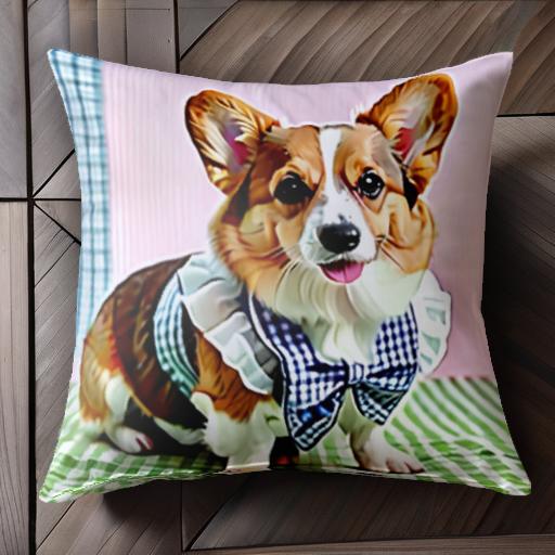 蝶ネクタイ コーギー チェック柄 クッションカバー 45×45cm アニマル柄 おしゃれ 可愛い クッション本体付き 正方形 犬ファン