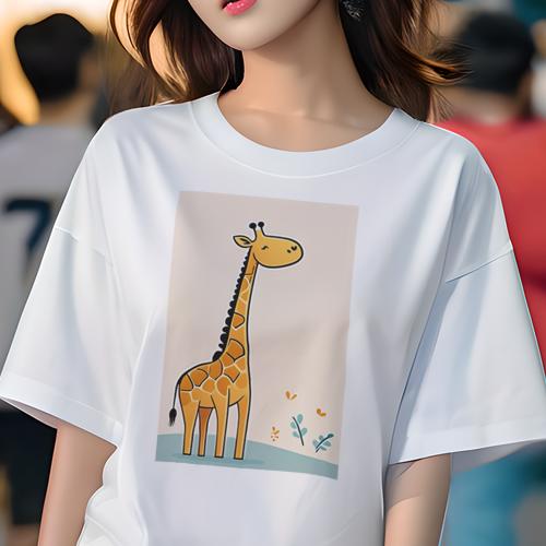 Tシャツ レディース 犬ファン 半袖 春夏 犬柄 プリント カジュアル かわいい 人間用 個性派 ここだけのデザイン 面白 キリン かわいい イラスト 動物 アフリカ