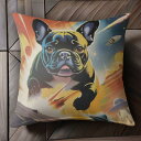 宇宙 フレンチブルドッグ 宇宙船 クッションカバー 45×45cm アニマル柄 おしゃれ 可愛い クッション本体付き 正方形 犬ファン