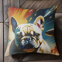 宇宙 フレンチブルドッグ 宇宙船 爆発 流星 クッションカバー 45×45cm アニマル柄 おしゃれ 可愛い クッション本体付き 正方形 犬ファン