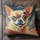 宇宙 チワワ 宇宙船 クッションカバー 45×45cm アニマル柄 おしゃれ 可愛い クッション本体付き 正方形 犬ファン