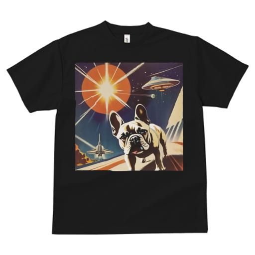 Tシャツ レディース 犬ファン 半袖 春夏 犬柄 プリント カジュアル かわいい 人間用 個性派 ここだけのデザイン 面白 宇宙 フレンチブルドッグ 宇宙船 スペースシャトル 惑星