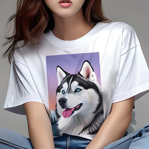 Tシャツ レディース 犬ファン 半袖 春夏 犬柄 プリント カジュアル かわいい 人間用 個性派 ここだけのデザイン 面白 空 シベリアンハスキー 山 雪 Tシャツ レディース 犬ファン 半袖 春夏 犬柄 プリント カジュアル かわいい 人間用 個性派 ここだけのデザイン 面白 空 シベリアンハスキー 山 雪