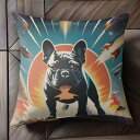 宇宙 フレンチブルドッグ ロケット スペース クッションカバー 45×45cm アニマル柄 おしゃれ 可愛い クッション本体付き 正方形 犬ファン