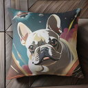宇宙 フレンチブルドッグ 宇宙船 惑星 爆発 クッションカバー 45×45cm アニマル柄 おしゃれ 可愛い クッション本体付き 正方形 犬ファン