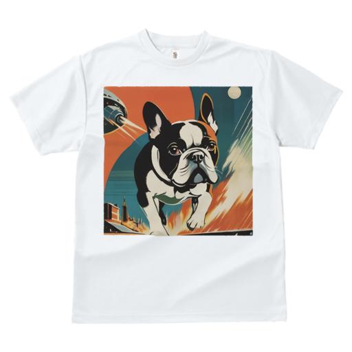 Tシャツ レディース 犬ファン 半袖 春夏 犬柄 プリント カジュアル かわいい 人間用 個性派 ここだけのデザイン 面白 宇宙船 ボストンテリア 月 炎 街並み