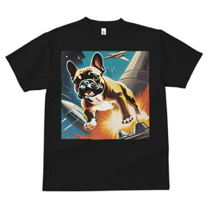 Tシャツ メンズ キッズ 犬ファン 半袖 春夏 犬柄 プリント カジュアル かわいい 人間用 個性派 ここだけのデザイン 面白 ロケット フレンチブルドッグ 宇宙 戦闘機