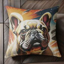 宇宙 フレンチブルドッグ スペース 宇宙船 クッションカバー 45×45cm アニマル柄 おしゃれ 可愛い クッション本体付き 正方形 犬ファン