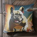 宇宙 フレンチブルドッグ スペースシップ SF クッションカバー 45×45cm アニマル柄 おしゃれ 可愛い クッション本体付き 正方形 犬ファン