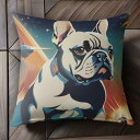 宇宙 フレンチブルドッグ レトロ スペースシップ クッションカバー 45×45cm アニマル柄 おしゃれ 可愛い クッション本体付き 正方形 犬ファン