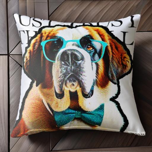 メガネ セントバーナード 蝶ネクタイ クッションカバー 45×45cm アニマル柄 おしゃれ 可愛い クッション本体付き 正方形 犬ファン