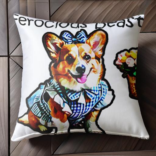 花 コーギー バスケット クッションカバー 45×45cm アニマル柄 おしゃれ 可愛い クッション本体付き 正方形 犬ファン