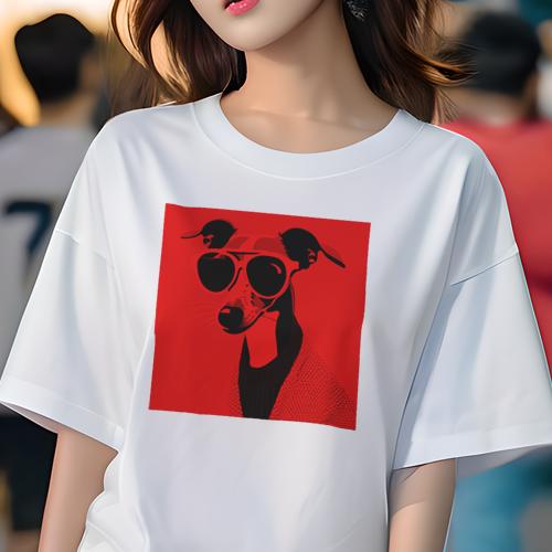 Tシャツ レディース 犬ファン 半袖 春夏 犬柄 プリント カジュアル かわいい 人間用 個性派 ここだけのデザイン 面白 サングラス イタリアングレーハウンド セーター