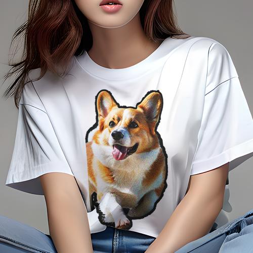 Tシャツ レディース 犬ファン 半袖 春夏 犬柄 プリント カジュアル かわいい 人間用 個性派 ここだけのデザイン 面白 犬 コーギー ペット 動物 かわいい
