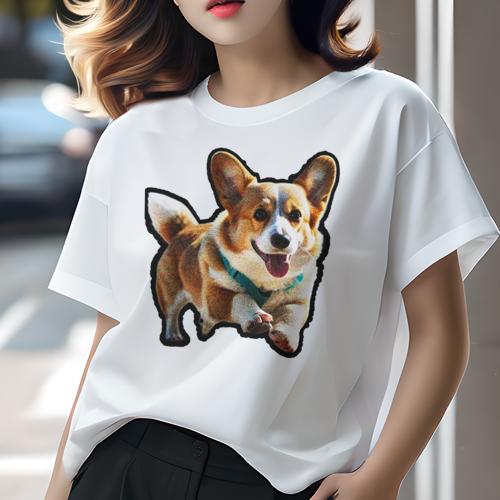 Tシャツ レディース 犬ファン 半袖 春夏 犬柄 プリント カジュアル かわいい 人間用 個性派 ここだけのデザイン 面白 散歩 コーギー かわいい 笑顔 ハーネス