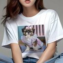 Tシャツ レディース 犬ファン 半袖 春夏 犬柄 プリント カジュアル かわいい 人間用 個性派 ここだけのデザイン 面白 リボン シーズー ワンピース
