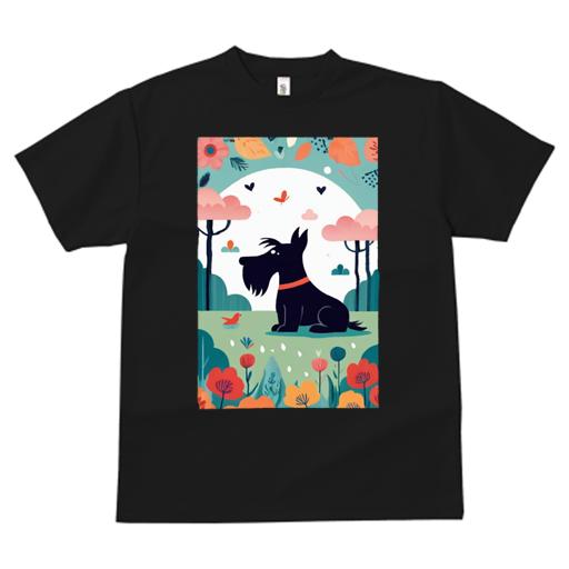 スコティッシュテリア Tシャツ レディース 犬ファン 半袖 春夏 犬柄 プリント カジュアル かわいい 人間用 個性派 ここだけのデザイン 面白 花 スコティッシュテリア 木 ハート 蝶