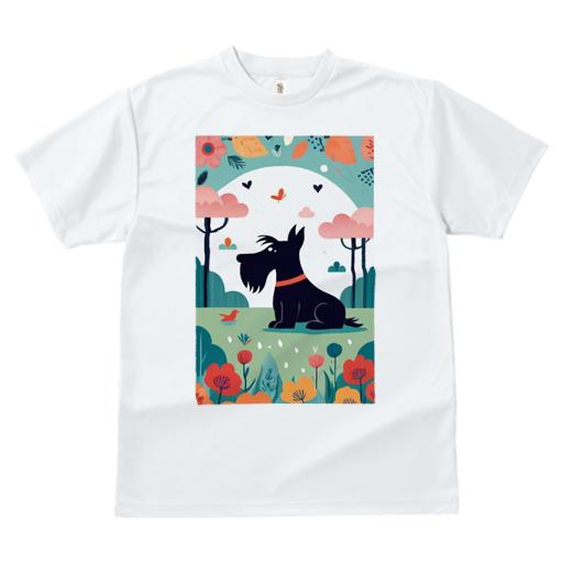 スコティッシュテリア Tシャツ レディース 犬ファン 半袖 春夏 犬柄 プリント カジュアル かわいい 人間用 個性派 ここだけのデザイン 面白 花 スコティッシュテリア 木 ハート 蝶