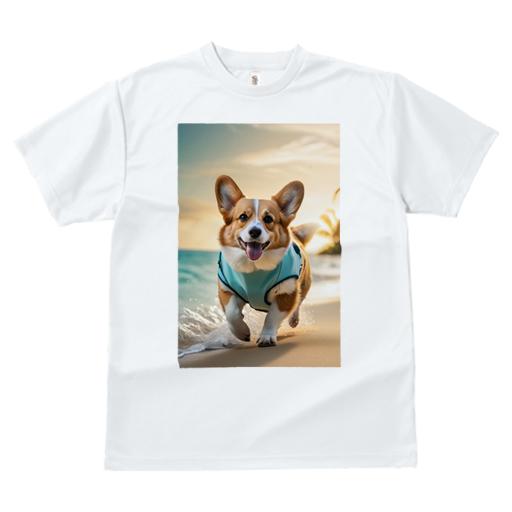 コーギー Tシャツ レディース 犬ファン 半袖 春夏 犬柄 プリント カジュアル かわいい 人間用 個性派 ここだけのデザイン 面白 ビーチ コーギー 海 夏 砂浜