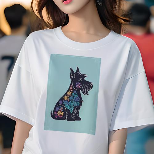 スコティッシュテリア Tシャツ レディース 犬ファン 半袖 春夏 犬柄 プリント カジュアル かわいい 人間用 個性派 ここだけのデザイン 面白 花柄 スコティッシュテリア