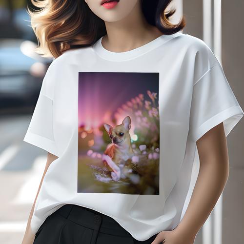 チワワ Tシャツ レディース 犬ファン 半袖 春夏 犬柄 プリント カジュアル かわいい 人間用 個性派 ここだけのデザイン 面白 花 チワワ ピンク かわいい キュート