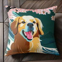 桜 ゴールデンレトリバー 波 富士山 クッションカバー 45×45cm アニマル柄 おしゃれ 可愛い クッション本体付き 正方形 犬ファン