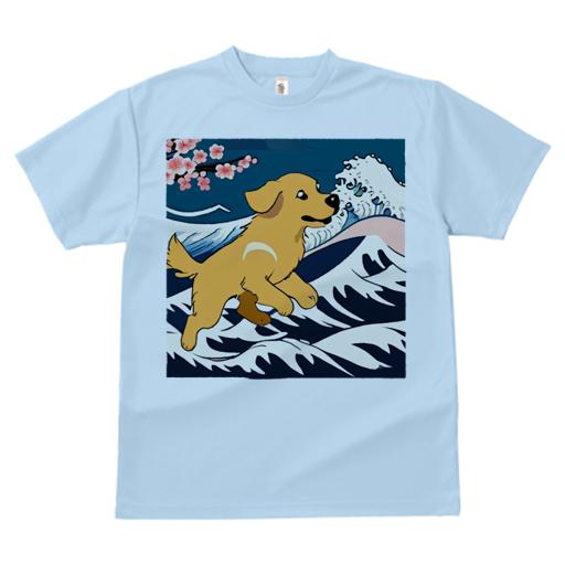 ゴールデンレトリバー Tシャツ メンズ キッズ 犬ファン 半袖 春夏 犬柄 プリント カジュアル かわいい 人間用 個性派 ここだけのデザイン 面白 波 ゴールデンレトリバー 花 日本画