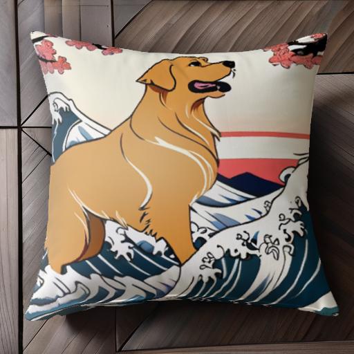 波 ゴールデンレトリバー 和風 海 クッションカバー 45×45cm アニマル柄 おしゃれ 可愛い クッション本..