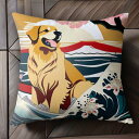 波 ゴールデンレトリバー 富士山 桜 日本画 クッションカバー 45×45cm アニマル柄 おしゃれ 可愛い クッション本体付き 正方形 犬ファン