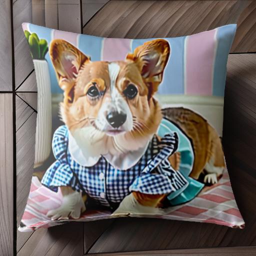 ギンガムチェック コーギー ワンピース 観葉植物 クッションカバー 45×45cm アニマル柄 おしゃれ 可愛..