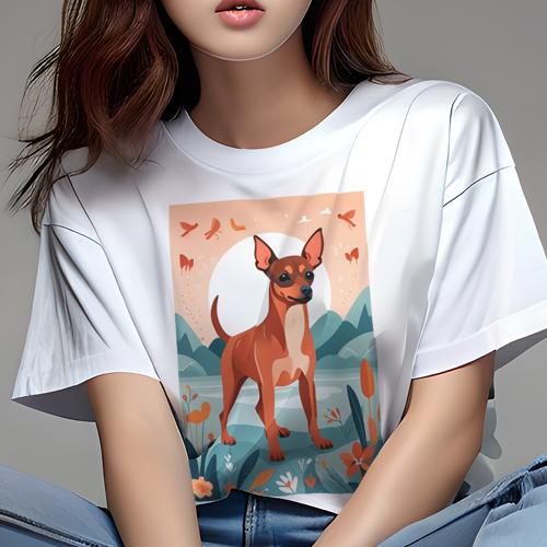 ミニチュアピンシャー Tシャツ レディース 犬ファン 半袖 春夏 犬柄 プリント カジュアル かわいい 人間用 個性派 ここだけのデザイン ..