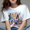 コーギー Tシャツ レディース 犬ファン 半袖 春夏 犬柄 プリント カジュアル かわいい 人間用 個性派 ここだけのデザイン 面白 ワンピース コーギー リボン