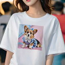 コーギー Tシャツ レディース 犬ファン 半袖 春夏 犬柄 プリント カジュアル かわいい 人間用 個性派 ここだけのデザイン 面白 リボン コーギー ギンガムチェック ワンピース