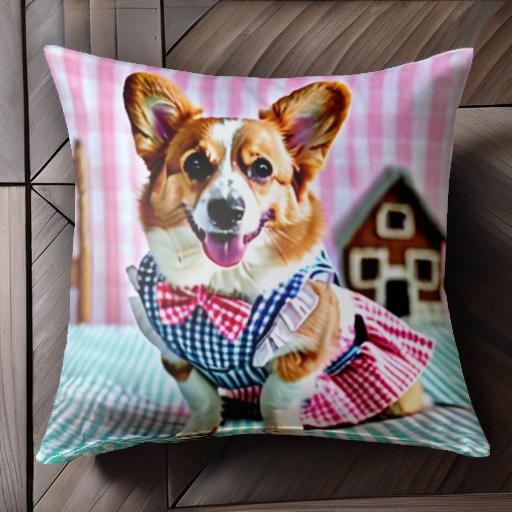 ギンガムチェック コーギー ドッグウェア ハウス クッションカバー 45×45cm アニマル柄 おしゃれ 可愛..