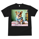 コーギー Tシャツ メンズ キッズ 犬ファン 半袖 春夏 犬柄 プリント カジュアル かわいい 人間用 個性派 ここだけのデザイン 面白 ワンピース コーギー リボン チェック柄 ベッド
