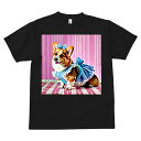 コーギー Tシャツ メンズ キッズ 犬ファン 半袖 春夏 犬柄 プリント カジュアル かわいい 人間用 個性派 ここだけのデザイン 面白 リボン コーギー ワンピース チェック柄 ピンクの背景