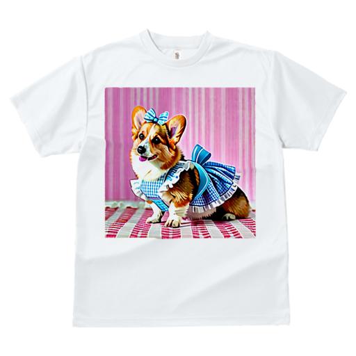 コーギー Tシャツ レディース 犬ファン 半袖 春夏 犬柄 プリント カジュアル かわいい 人間用 個性派 ここだけのデザイン 面白 リボン コーギー ワンピース チェック柄 ピンクの背景