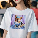コーギー Tシャツ レディース 犬ファン 半袖 春夏 犬柄 プリント カジュアル かわいい 人間用 個性派 ここだけのデザイン 面白 リボン コーギー ワンピース チェック柄