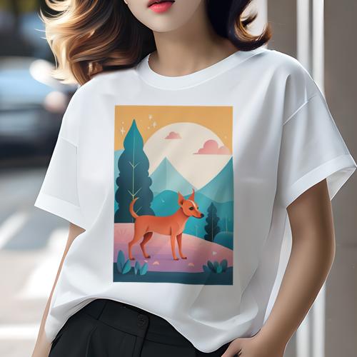 チワワ Tシャツ レディース 犬ファン 半袖 春夏 犬柄 プリント カジュアル かわいい 人間用 個性派 ここだけのデザイン 面白 山 チワワ 木 太陽 空